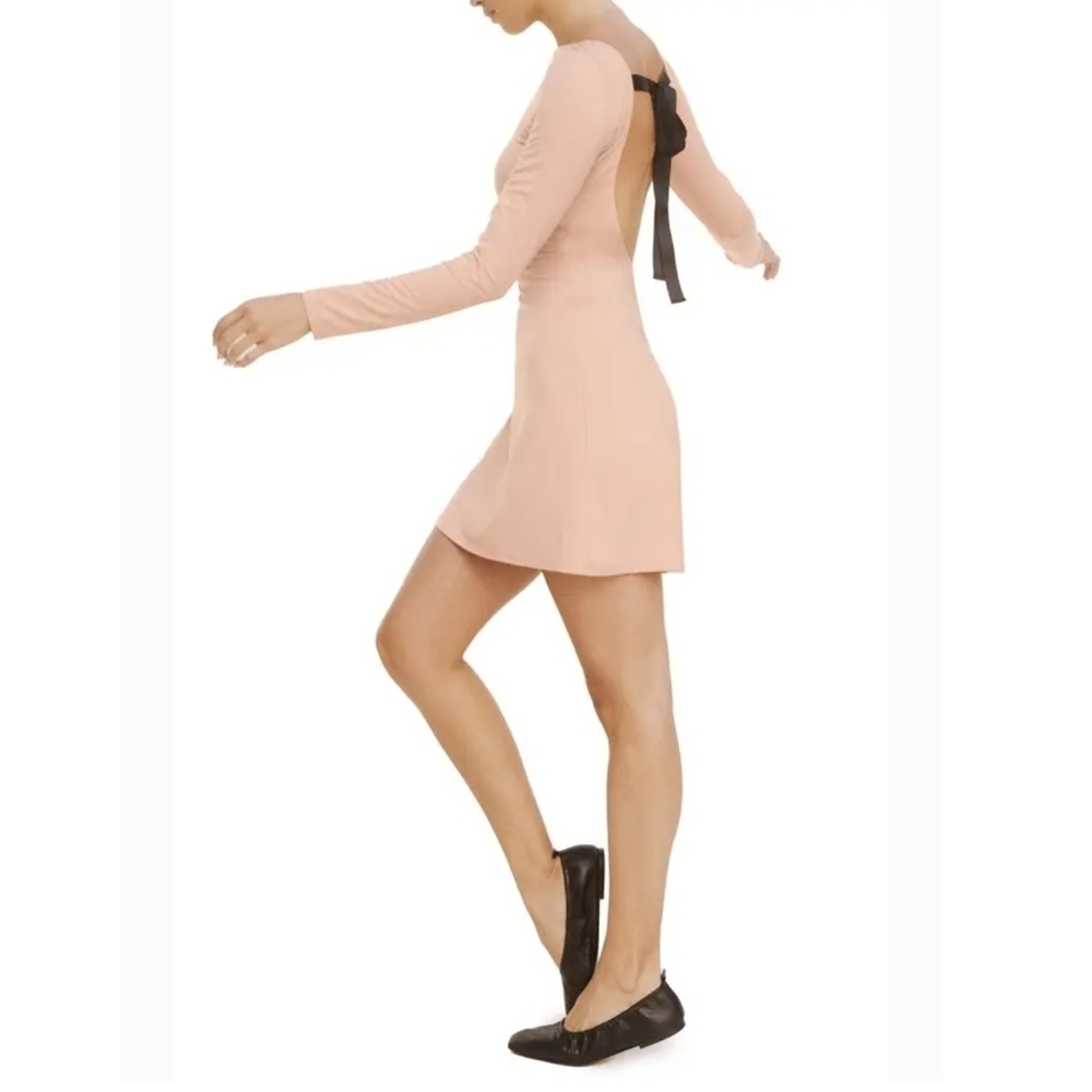 Reformation Avant Mini Dress Long Sleeve Open Back Ribbon Ties Blush Pink M NWT - Picture 6 of 14